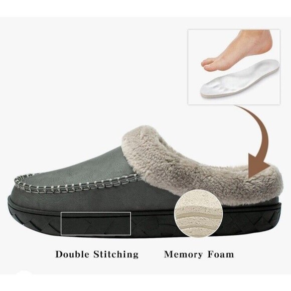 New Men's Slipper Moccasin Size 6-7 Dark Gray Faux Fur - Picture 7 of 17